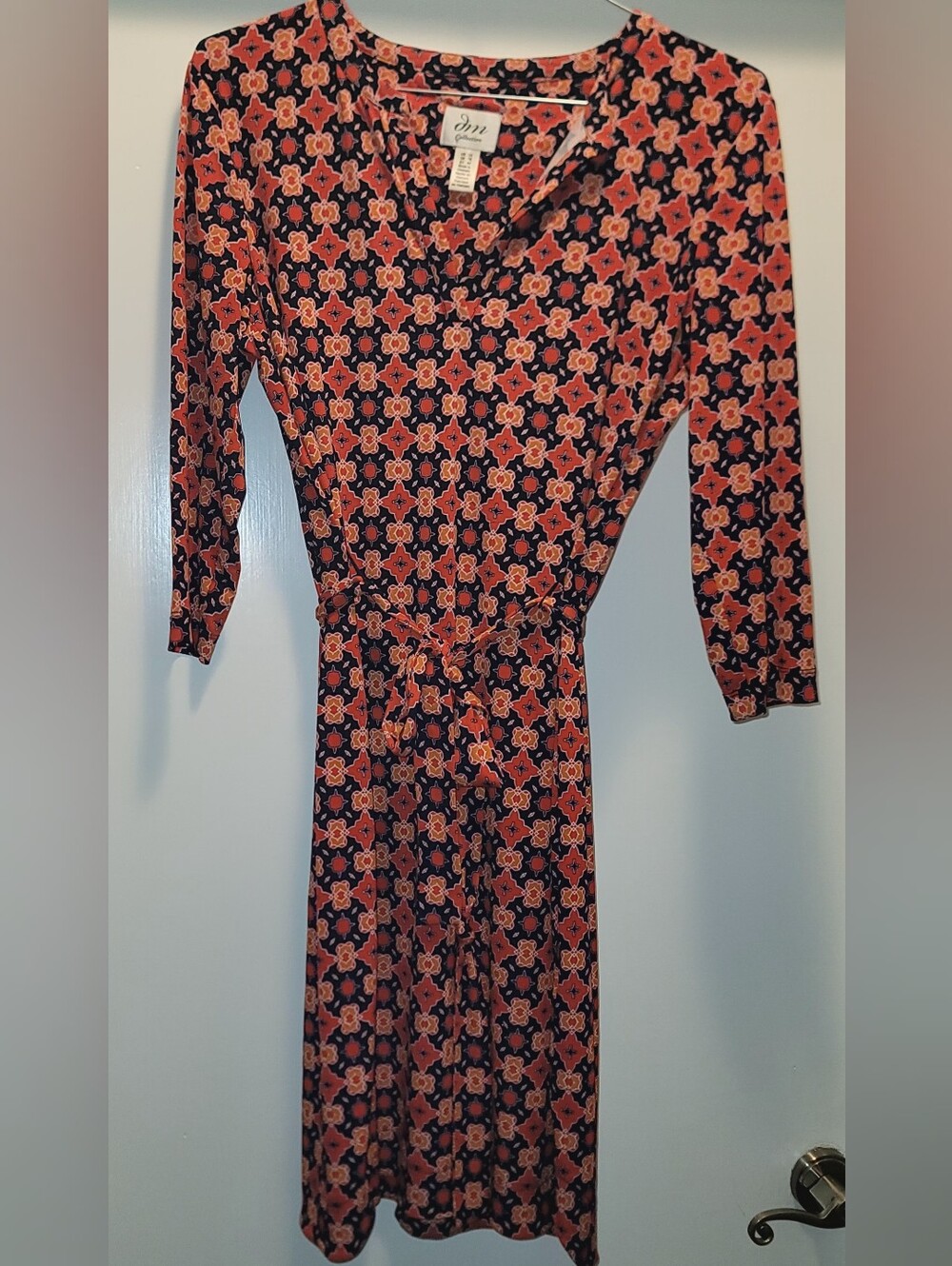 DM Collection dress With Geometric Pattern, 3/4 Sleeves. US 14